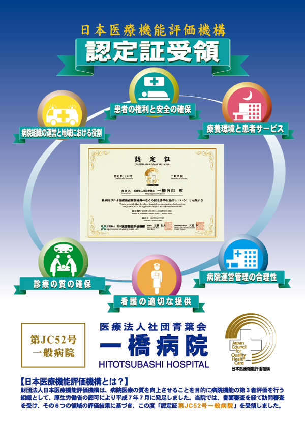 一橋病院日本医療機能評価機構認定証受領ポスター
